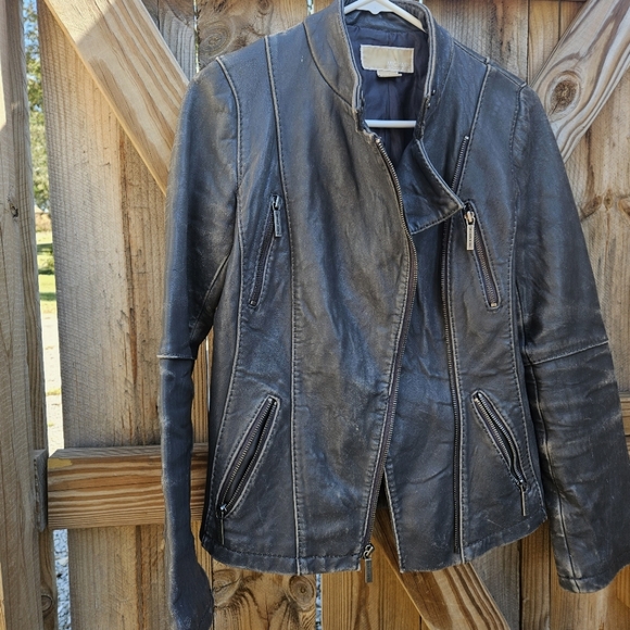 Michael Kors Distressed Leather Moto Jacket - Picture 13 of 13